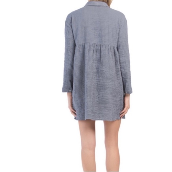 Zara Cotton Button Down Tunic Dress | Relaxed Fit Weekend Style | Blue | XS/S - Picture 6 of 13